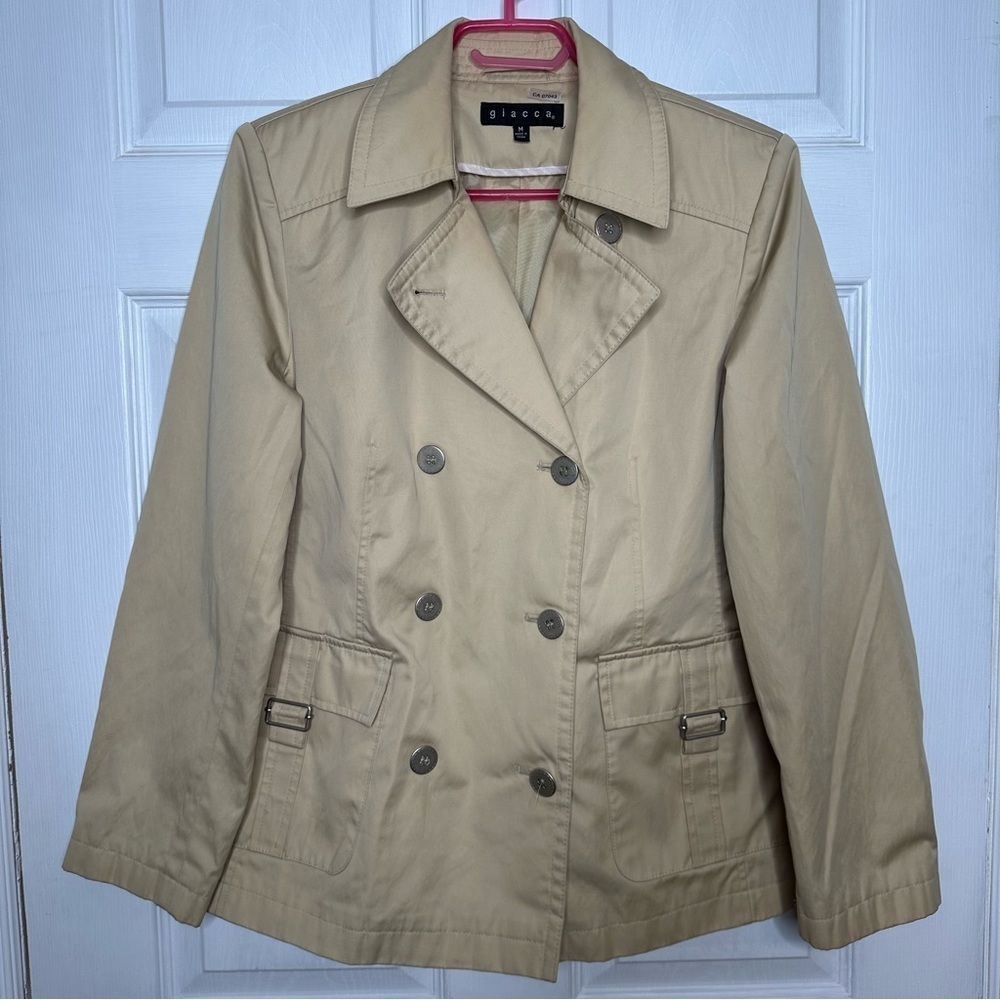 Giacca Trench Coat Double Breasted Classic Style Tan Size Medium